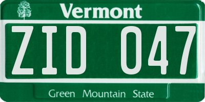 VT license plate ZID047