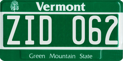 VT license plate ZID062