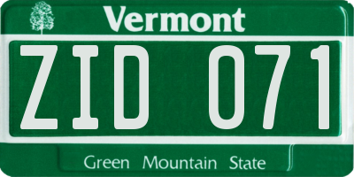VT license plate ZID071