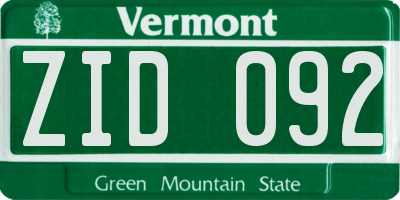 VT license plate ZID092