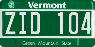VT license plate ZID104
