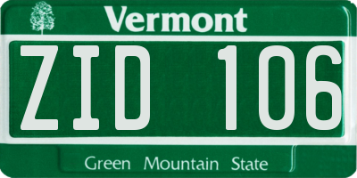 VT license plate ZID106