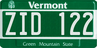 VT license plate ZID122