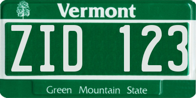 VT license plate ZID123