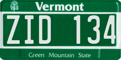 VT license plate ZID134