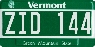 VT license plate ZID144