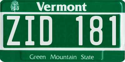 VT license plate ZID181