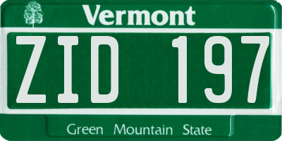 VT license plate ZID197