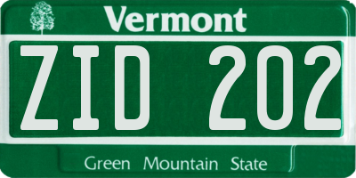 VT license plate ZID202