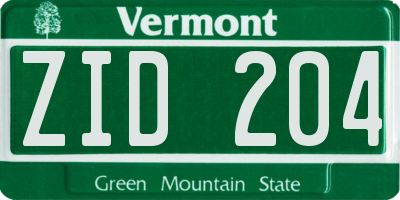 VT license plate ZID204