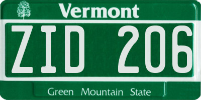 VT license plate ZID206