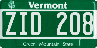 VT license plate ZID208