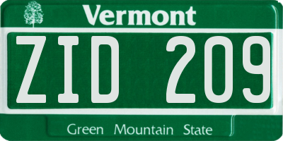 VT license plate ZID209