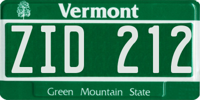 VT license plate ZID212