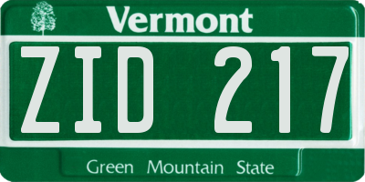 VT license plate ZID217