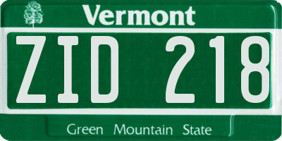 VT license plate ZID218