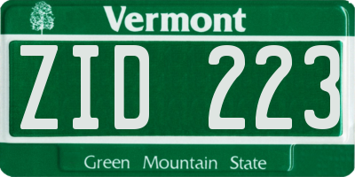 VT license plate ZID223