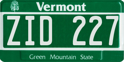 VT license plate ZID227