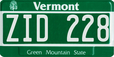 VT license plate ZID228