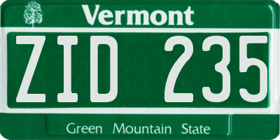 VT license plate ZID235