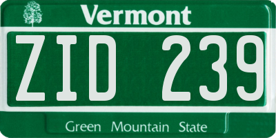 VT license plate ZID239