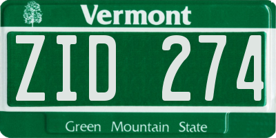 VT license plate ZID274