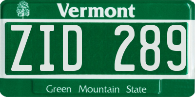 VT license plate ZID289
