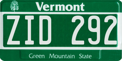 VT license plate ZID292