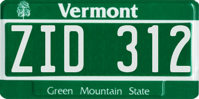VT license plate ZID312