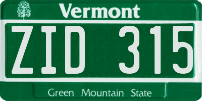 VT license plate ZID315