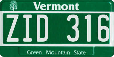 VT license plate ZID316