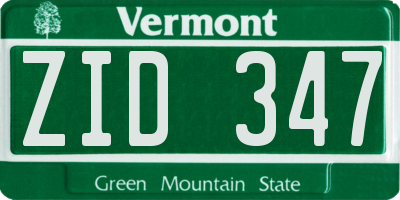 VT license plate ZID347