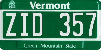 VT license plate ZID357
