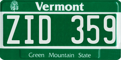 VT license plate ZID359
