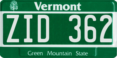 VT license plate ZID362