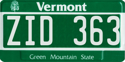 VT license plate ZID363