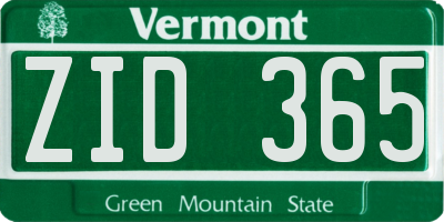 VT license plate ZID365