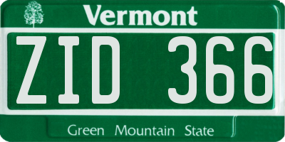 VT license plate ZID366