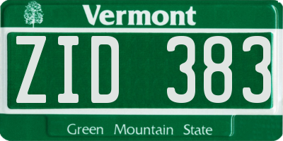 VT license plate ZID383