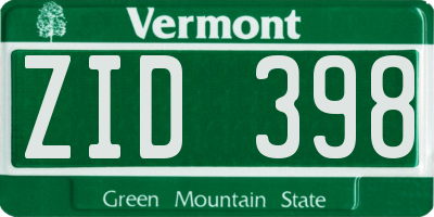 VT license plate ZID398