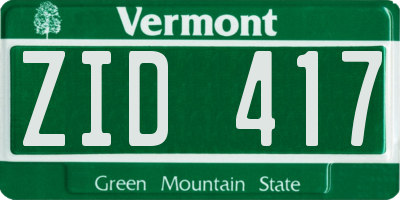 VT license plate ZID417