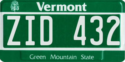 VT license plate ZID432