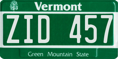 VT license plate ZID457