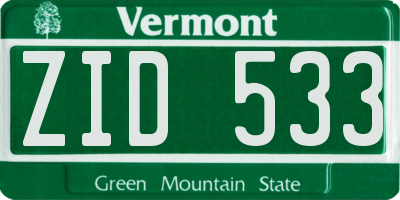 VT license plate ZID533