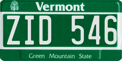 VT license plate ZID546