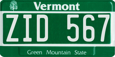 VT license plate ZID567