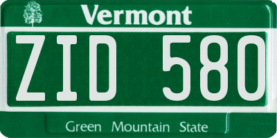 VT license plate ZID580