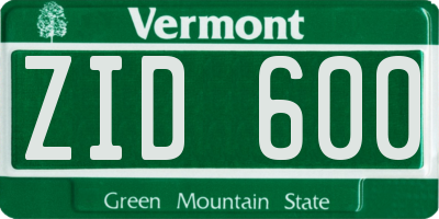 VT license plate ZID600