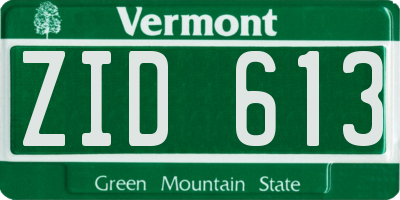 VT license plate ZID613