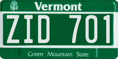 VT license plate ZID701